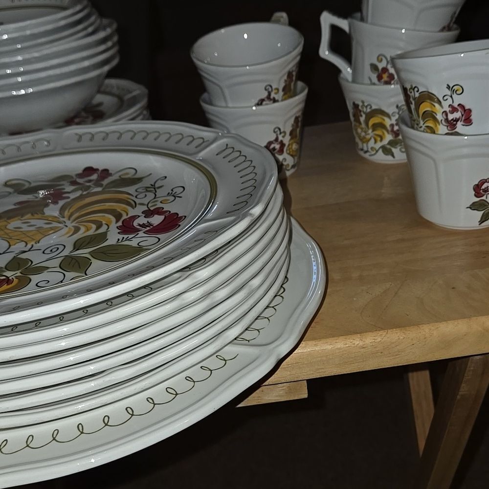 Vintage Mikasa Terra Stone Heritage 7125 Rooster Plate Cup Mug Dinnerware Set 32 - Picture 8 of 16